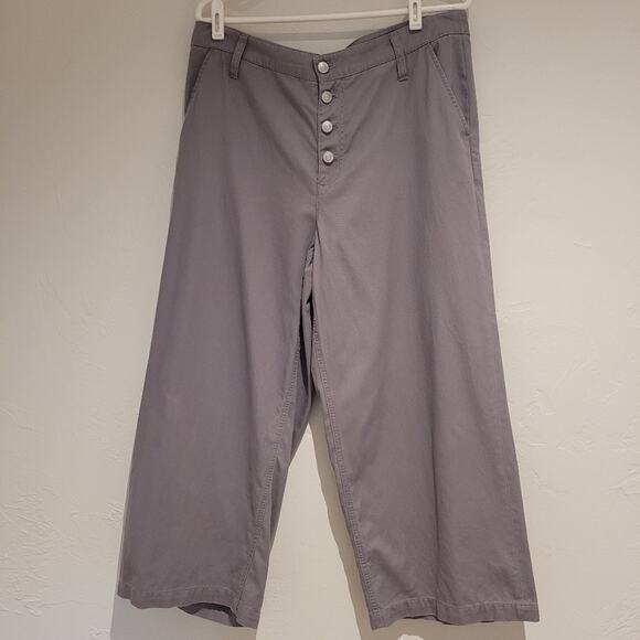 J. CREW 100% Cotton Twill Grey Button-Fly Wide Leg Pants - Size 12 - Picture 2 of 7